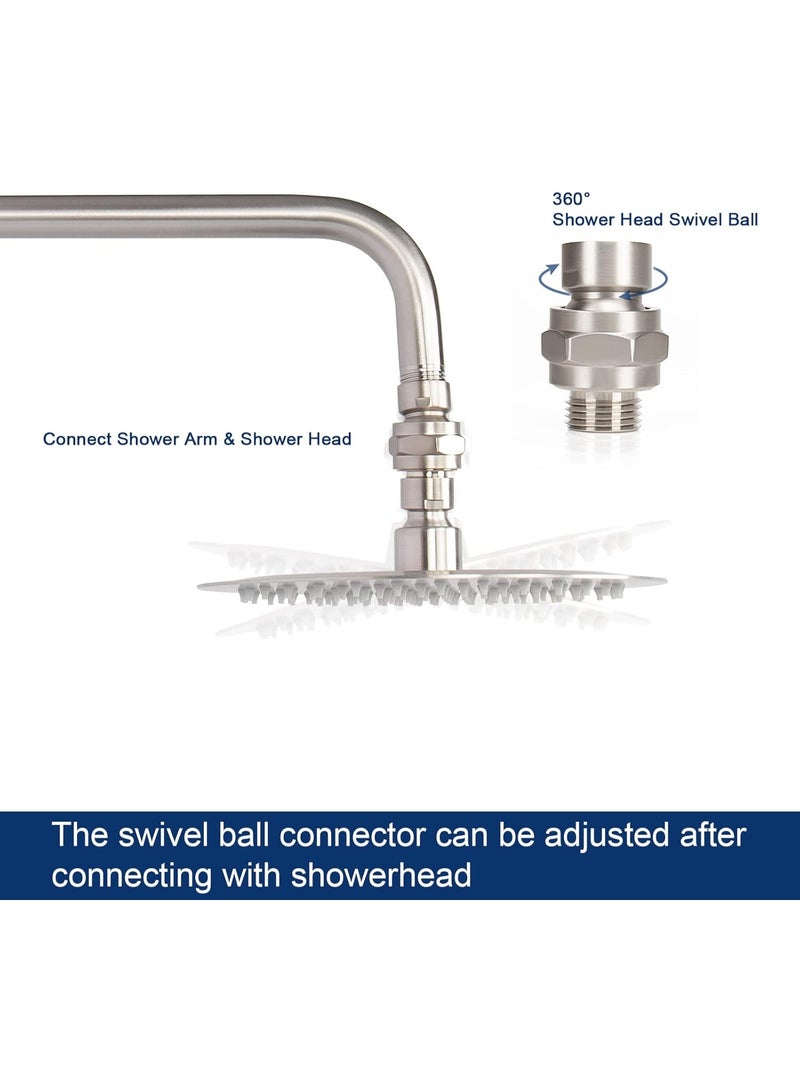 Shower Head Swivel Ball Adapter - Solid Brass Shower Connector Ball Joint Adjustable Universal Shower Arm Extension Component (Brushed Nickel) - Image 2